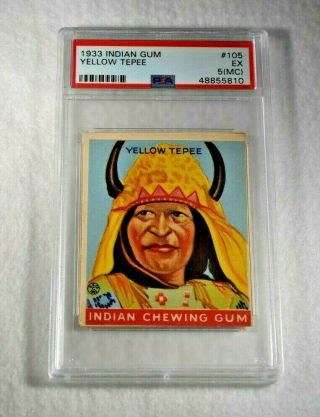 Rare 1933 Yelloe Tepee Indian Chewing Gum Trading Card - Number 105 - Mc Psa 5