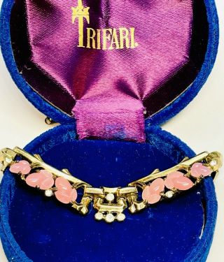 Rare Signed Trifari Alfred Philippe Gold And Coral Carved Fruit Salad Necklace