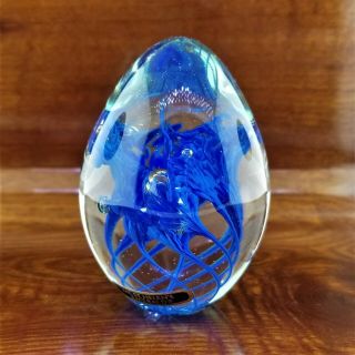 Rare Msh 1988 Mount St Helens Ash Art Glass Cobalt Blue Vortex Egg Paperweight