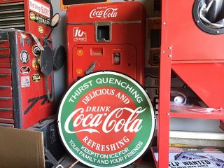 Rare Vintage Porcelain 30” Coca - Cola Display Sign Cafe Diner Soda Fountain