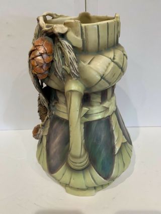 Antique Robert Hanke Royal Wettina rare 3D 12” porcelain pine cone vase Austria 4