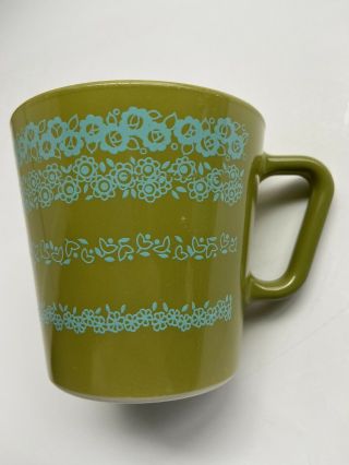 Vintage Rare Htf Corning Pyrex Avocado Green Turquoise Flowers 1410 D Handle Mug