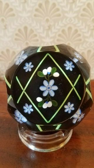Rare Color Perthshire Paperweight Flowers On Black Background W/ Facets 2000