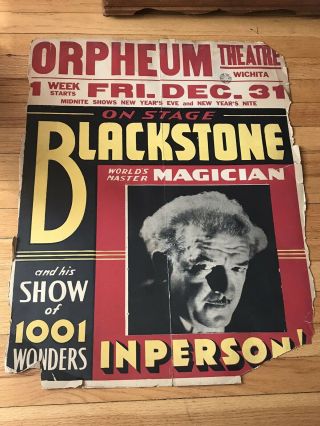 Rare Vintage Blackstone The Magician Window Card Poster Orpheum Theater C1940s
