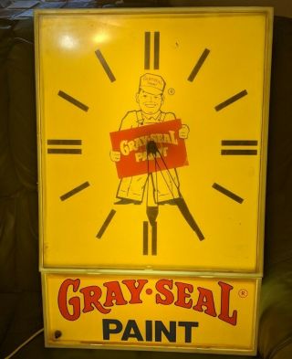 Rare Large Vintage Gray Seal Paint Lighted Wall Clock & Sign 16 X 26 X 8