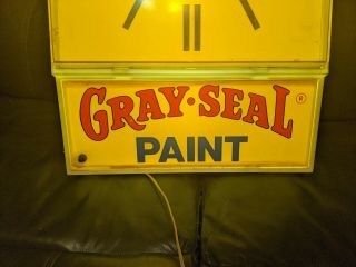 RARE Large Vintage GRAY SEAL PAINT Lighted Wall Clock & Sign 16 x 26 x 8 3