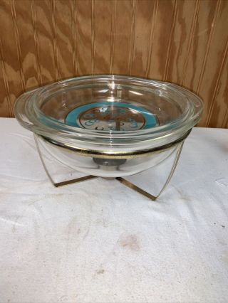 Vintage Rare Fred Press Pyrex Warmer Bowl With Stand