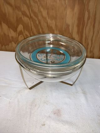 Vintage Rare Fred Press Pyrex Warmer Bowl with Stand 2