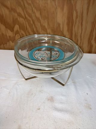 Vintage Rare Fred Press Pyrex Warmer Bowl with Stand 3