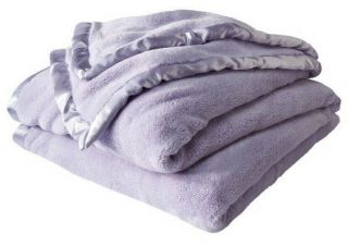 Simply Shabby Chic Lavender 2 - Ply Plush Cozy Blanket Satin Trim Twin Rare