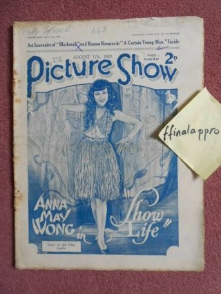 Picture Show (1920) Uk Mag Anna May Wong Cover,  Alfred Hitchcock,  Rare