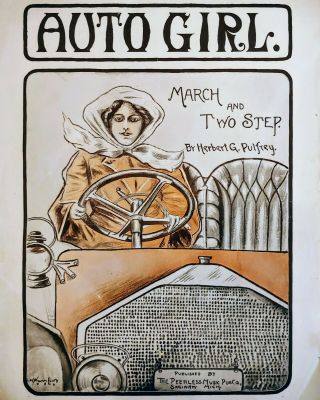 Rare 1906 Automobile Sheet Music Auto Girl March Two - Step Pub.  Saginaw,  Michigan