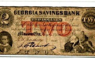 $2 " Georgia Savings Bank " $2 (georgia) Red Print 1800 