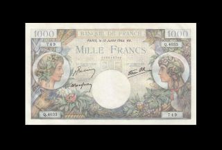 1944 Banque De France 1000 Francs Rare Consecutive 2 Of 2 ( (gem Unc))