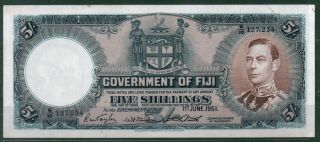 Fiji 5 Shillings P - 37 1951 Xf Rare