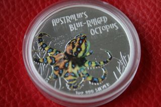Rare 2008 Tuvalu 1 Oz Silver Blue Ringed Octopus Proof Deadly And Dangerous Unc