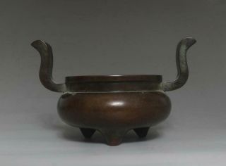 Old Rare Chinese Copper Handle Incense Burner With Xuan Mark (ak364)