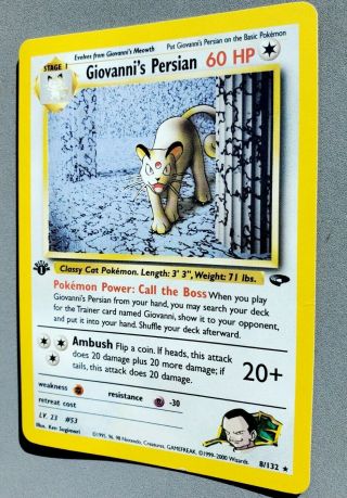 1st Edition Holo Giovanni’s Persian 8/132 Gym Challenge Pokemon Card - Wotc Rare