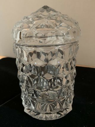 Rare Vintage 5 3/4 " Clear Fostoria Elegant Glass American Pickle Jam Covered Jar