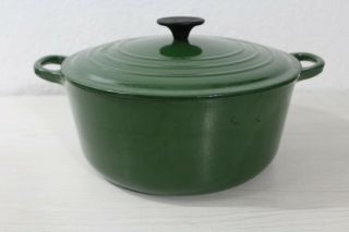 Vintage Le Crueset 26 5.  5 Qt Round Enamel Dutch Oven Emerald Green Rare