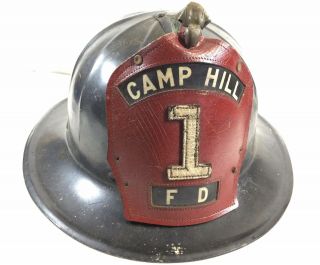 Rare 1950’s Cairns And Bros Fire Helmet With Brass Crest,  Leather Shield
