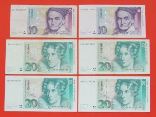 Germany (1993 Rare) 4x20 & 2x10 Mark Rare 6 Bank Notes