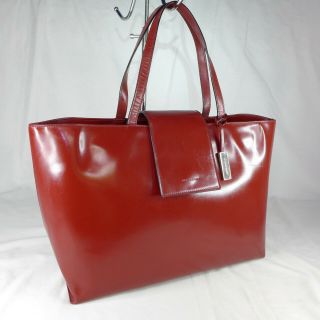 Authentic Rare Vintage Burberry Red Patent Leather Medium Tote Handbag Purse Vgc