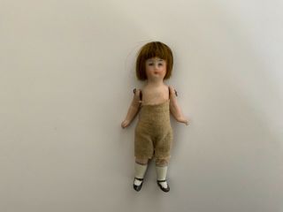 Rare 3 1/2 " Antique Bisque Wire Jnted Ger.  Mignonette Doll By Limbach?circa 1900