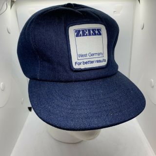 Vintage 80s Denim Zeiss West Germany Panel Snap Back Hat Foam Adjustable Rare