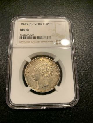 1840 British East India Company 1 Rupee Ngc Ms61 Silver Coin Ms 61 Rupie Rare