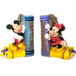 Disney Mickey And Minnie Mouse Rare Bookends How2draw And Sketches Ceramic Book