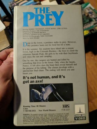 The Prey (VHS,  1988) THORN EMI CLAMSHELL RARE 80 ' S HORROR CLASSIC SHAPE 3