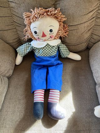 1940’s Georgene 22” Raggedy Andy Rare Doll With Brass Buttons.  Outfit.