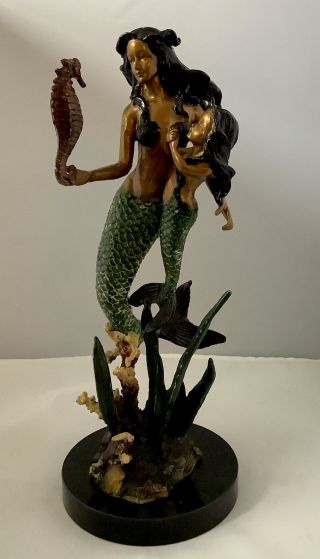 Spi Gallery Mother And Baby Mermaid Statue Cast In Solid Brass.  Marble Base.  Rare