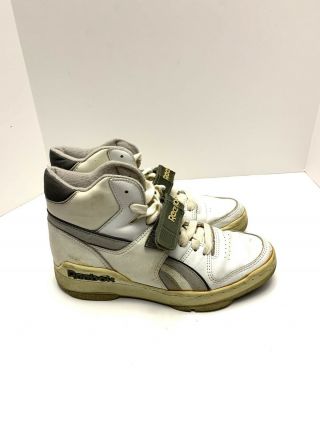 Vintage 1980s Reebok High Top Sneakers White Grey Leather Mens Size 8.  5 Rare