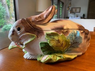 Rare Vintage Jay Willfred Andrea By Sadek Large Bunny Ceramic Bowl With Lid.