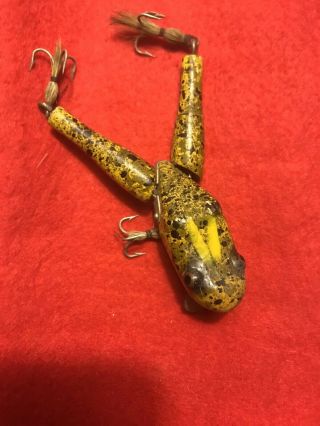 Vintage Antique RARE LARGE MUSKY SIZE Paw Paw Watta Wood Frog FISHING LURE 3