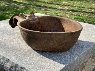 Antique Cast Iron Rare Heart Shape Cow Cattle Water Fountain Bowl Primitive Aafa