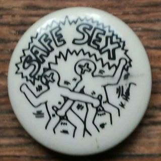 Keith Haring Safe Sex Pin Button Rare Version Pop Shop Nyc 1988