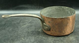 Rare 6 " Dia X 3 1/4 " Deep Antique French Copper & Cast Iron Sauce Pan Pot (c4)