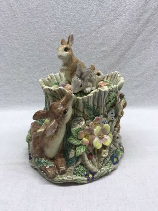Fitz And Floyd Cookie Jar Woodland Spring Rabbits And Deer Vintage Rare