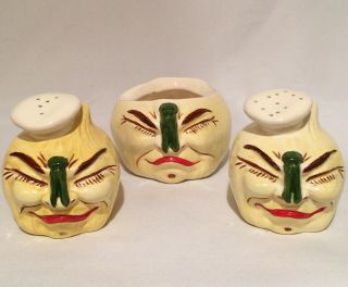 Vintage Rare Anthropomorphic Onion Face 1955 Hansen Salt And Pepper Shakers
