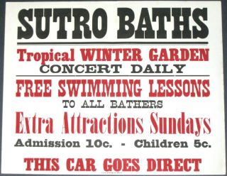 Sutro Baths Rare 1896 San Francisco 13.  5 " X17 " Antique Streetcar Poster