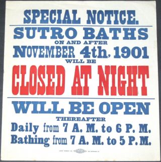 Sutro Baths Rare 17 " X18 " Antique 1901 San Francisco Streetcar Ad Poster