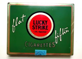 Rare Vintage Lucky Strike Flat Fifties Tin Filled With Vintage Lucky Strike Cigs