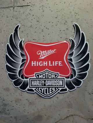 Miller High Life Harley Davidson Motorcycle Rare Beer Metal Tin Bar Sign 25x22