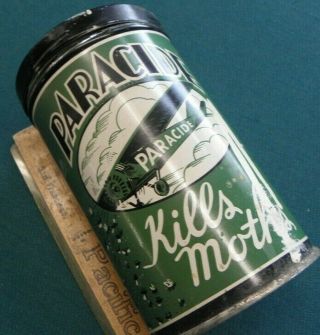 Rare Canadian Paracide Moth Killer Tin Great Graphics W/1930 Mail Airplane