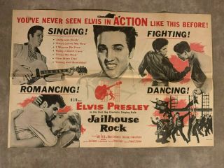 Rare 1957 Elvis Presley Jailhouse Rock Movie Poster Two Sided 16x11 Wow