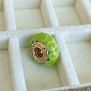 Retired Rare Authentic 14k Gold Murano Lime Green Lotus Charm 750503