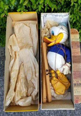 Rare Vtg Disney Donald Duck Pelham Wood Puppet Marionette W/ Box W/instructions